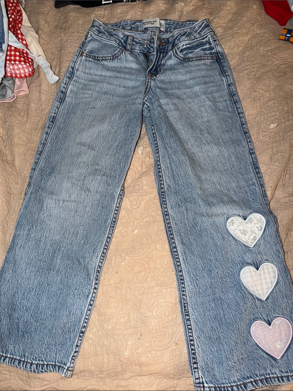 abercrombie kids Light Blue Denim Jeans with Heart Patches